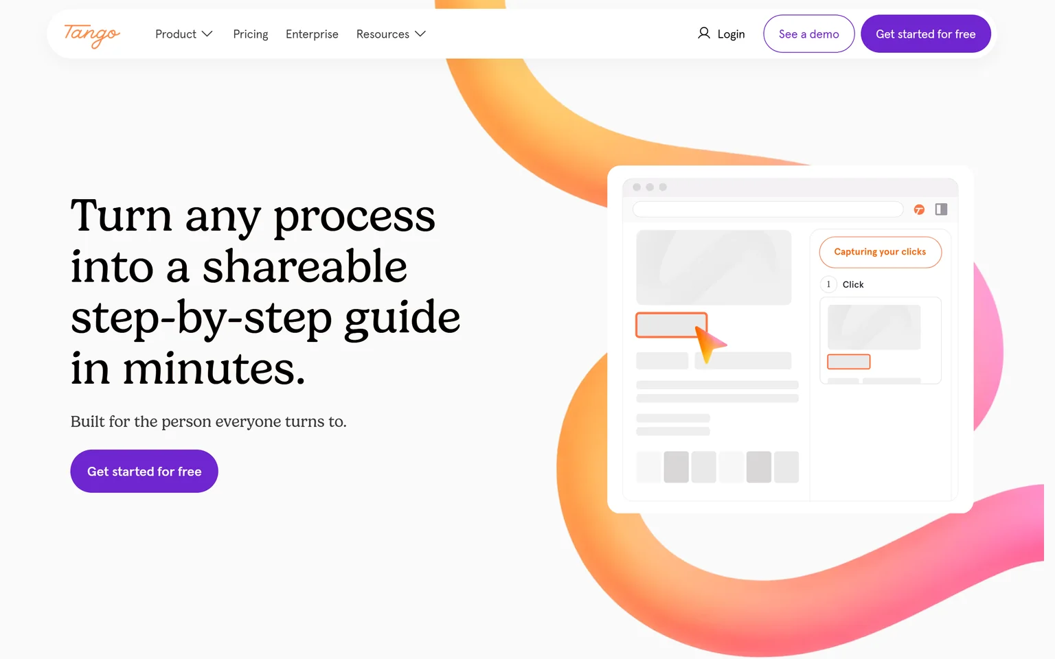 Tango homepage with the headline Turn any process into a shareable step-by-step guide in minutes