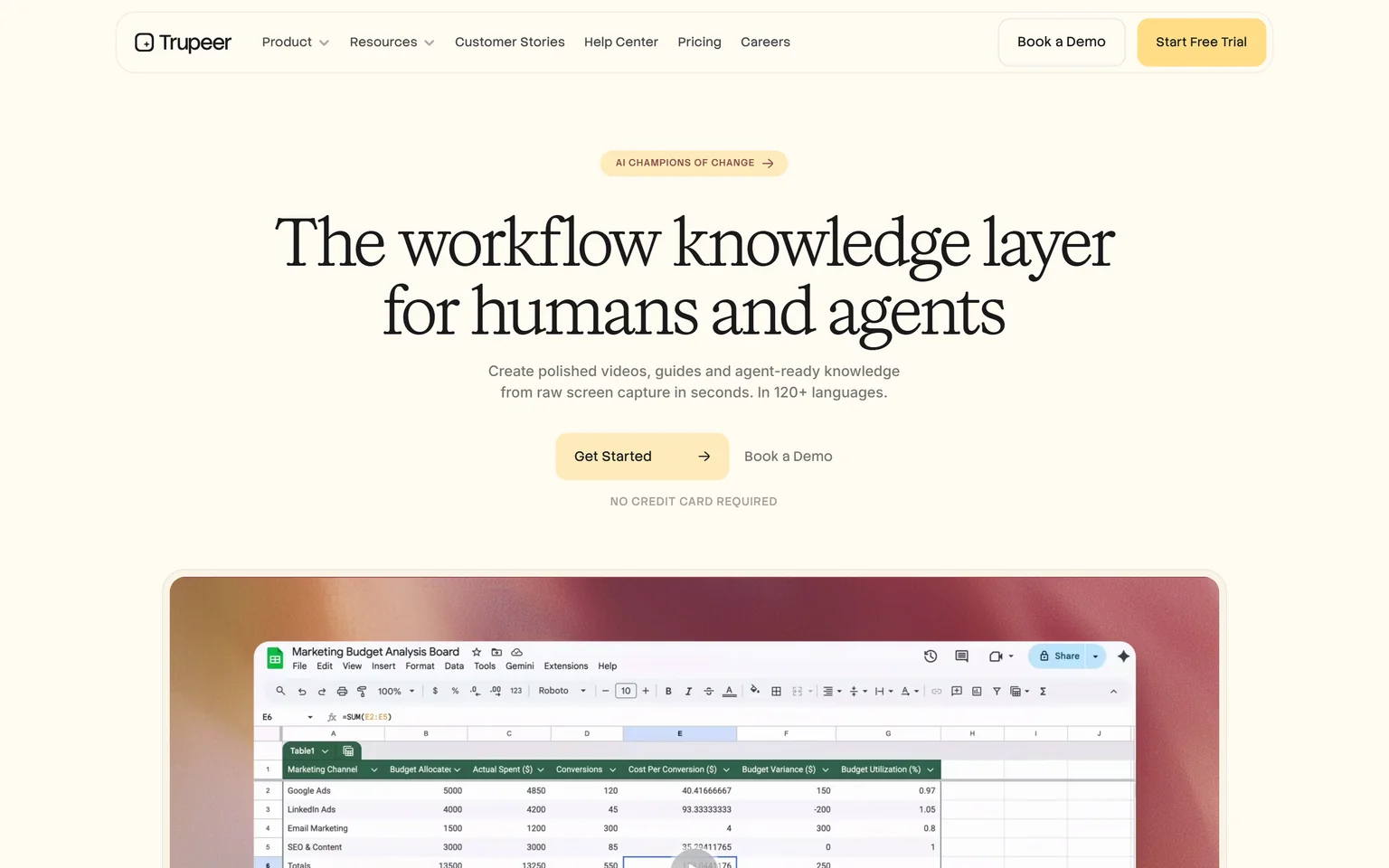 Trupeer homepage with the headline The workflow knowledge layer for humans and agents