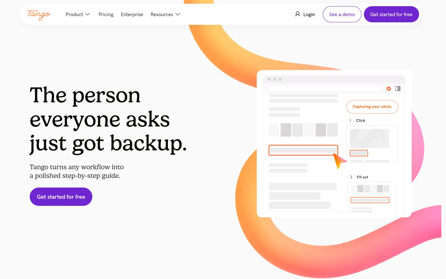Tango homepage with the headline Turn any process into a shareable step-by-step guide in minutes