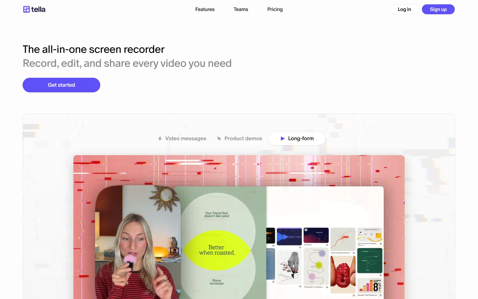 Tella homepage with the headline The all-in-one screen recorder