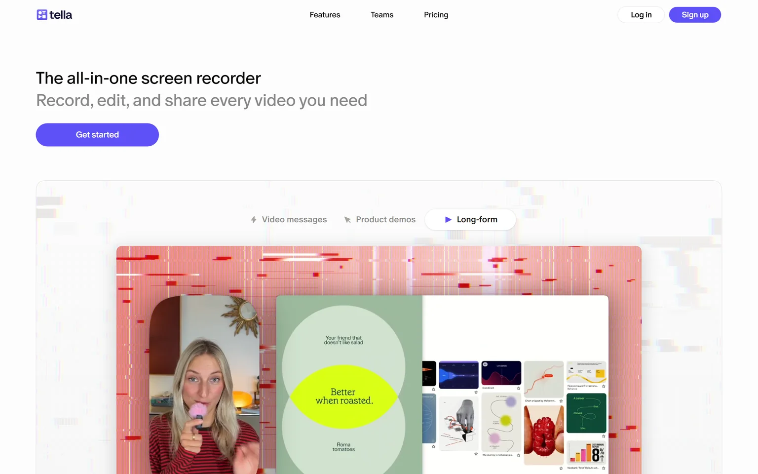 Tella homepage with the headline The all-in-one screen recorder