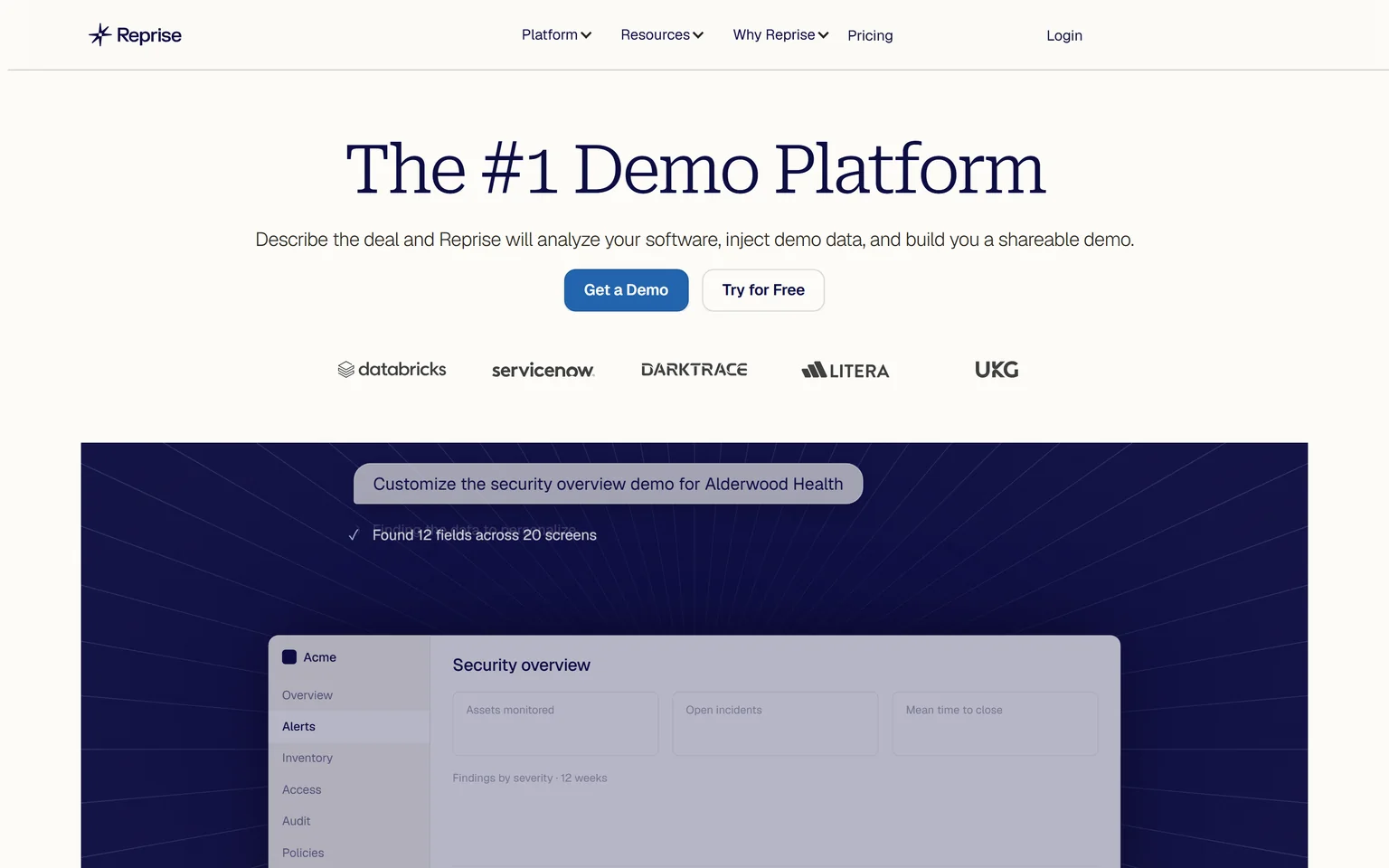 Reprise homepage with the headline The #1 Demo Platform