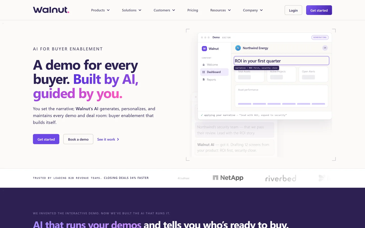 Walnut homepage with the headline A demo for every buyer, built by AI, guided by you
