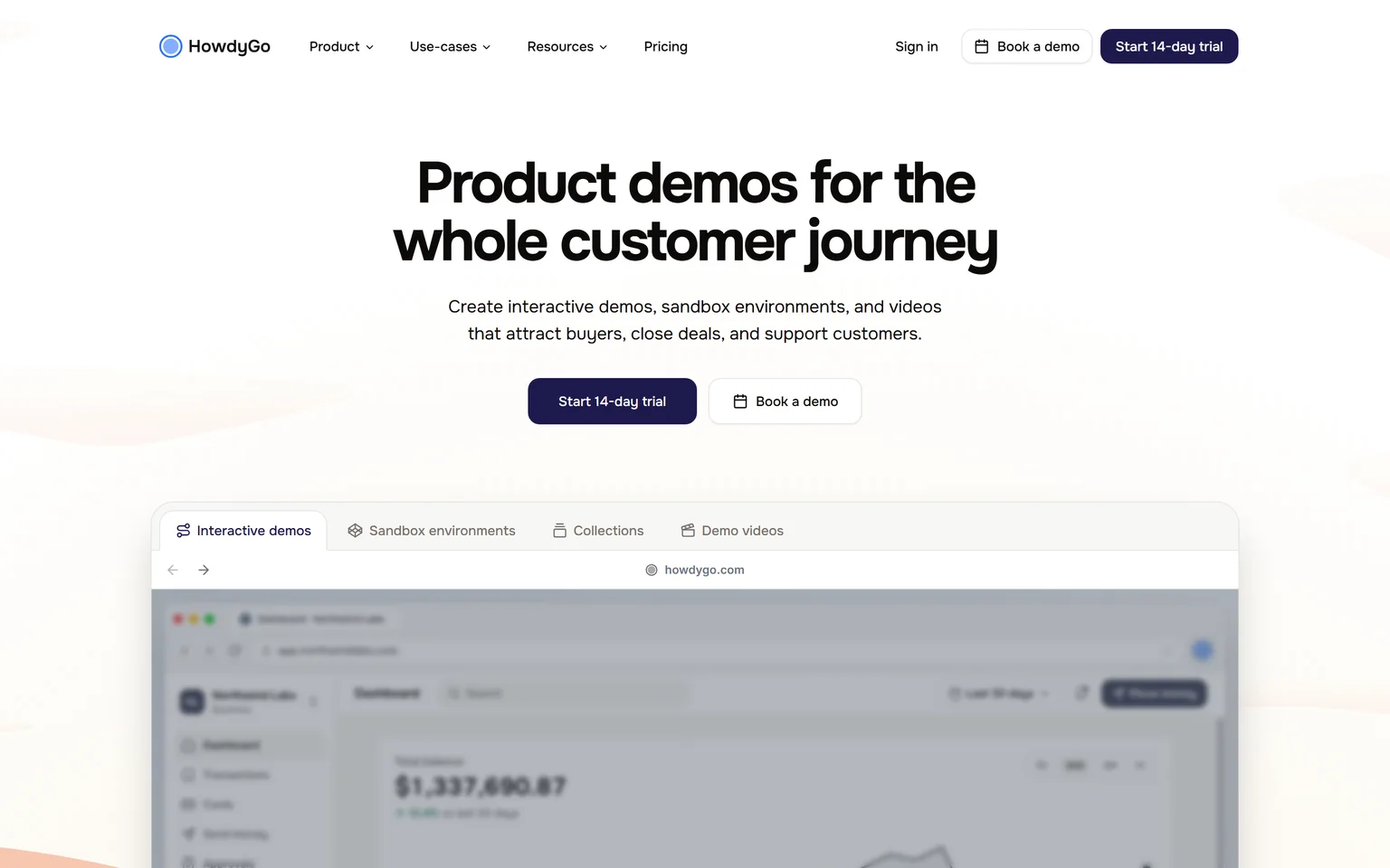 HowdyGo homepage with the headline Product demos for the whole customer journey