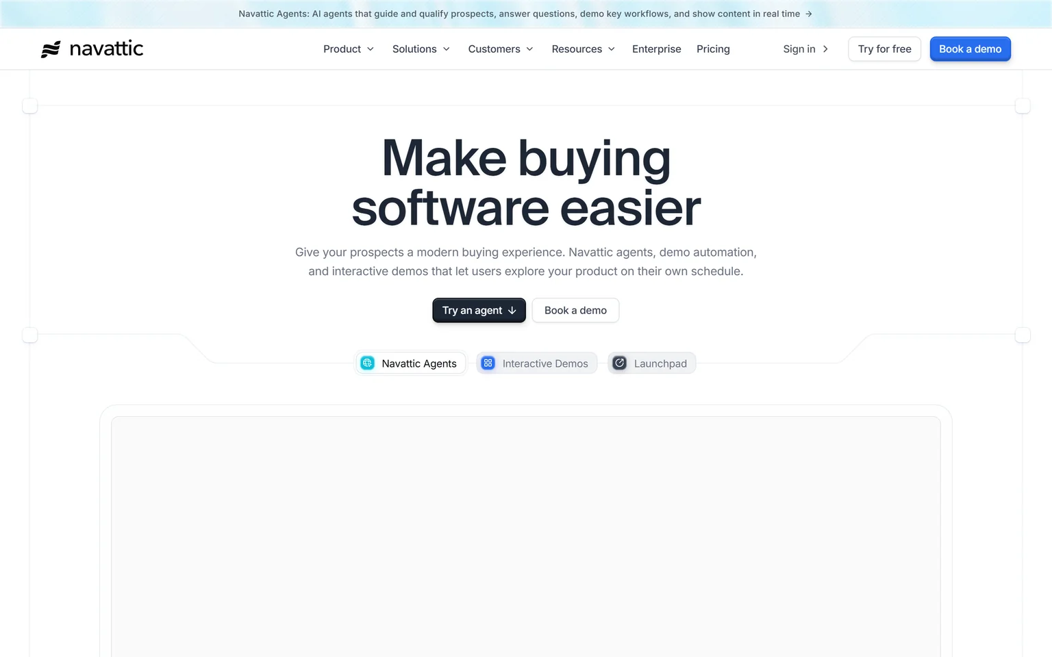 Navattic homepage with the headline Make buying software easier