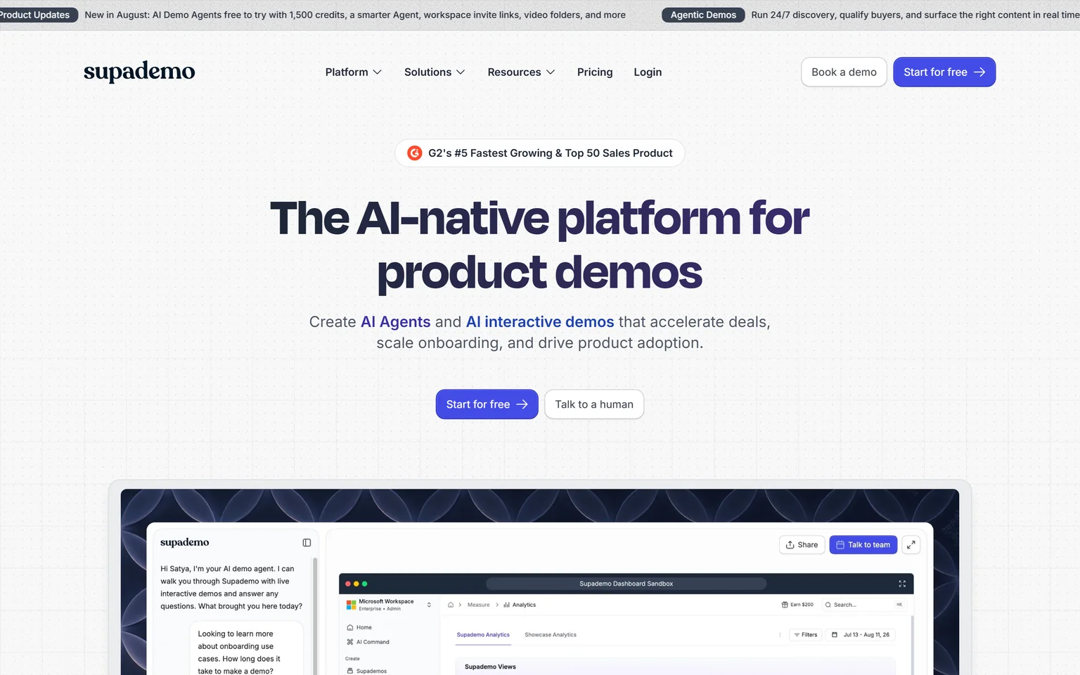 Supademo homepage with the headline The AI demo platform for the full customer journey