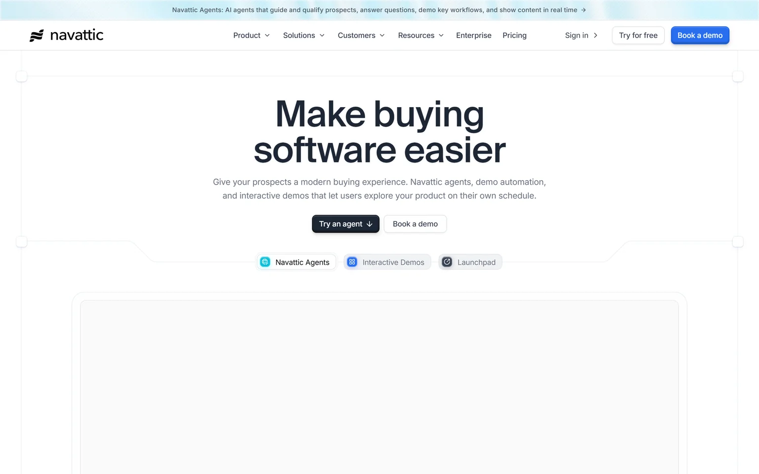 Navattic homepage with the headline Make buying software easier