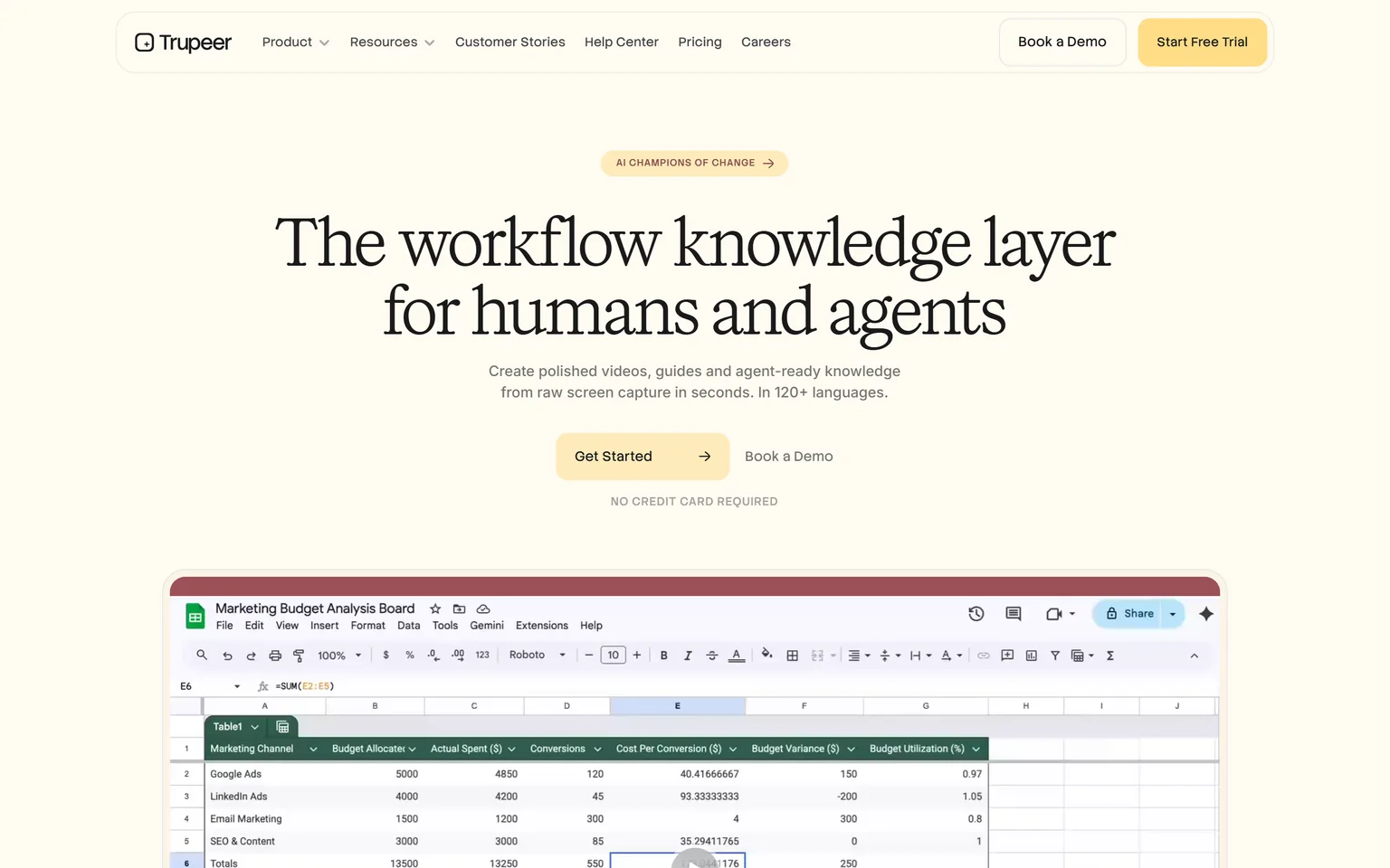Trupeer homepage with the headline The workflow knowledge layer for humans and agents